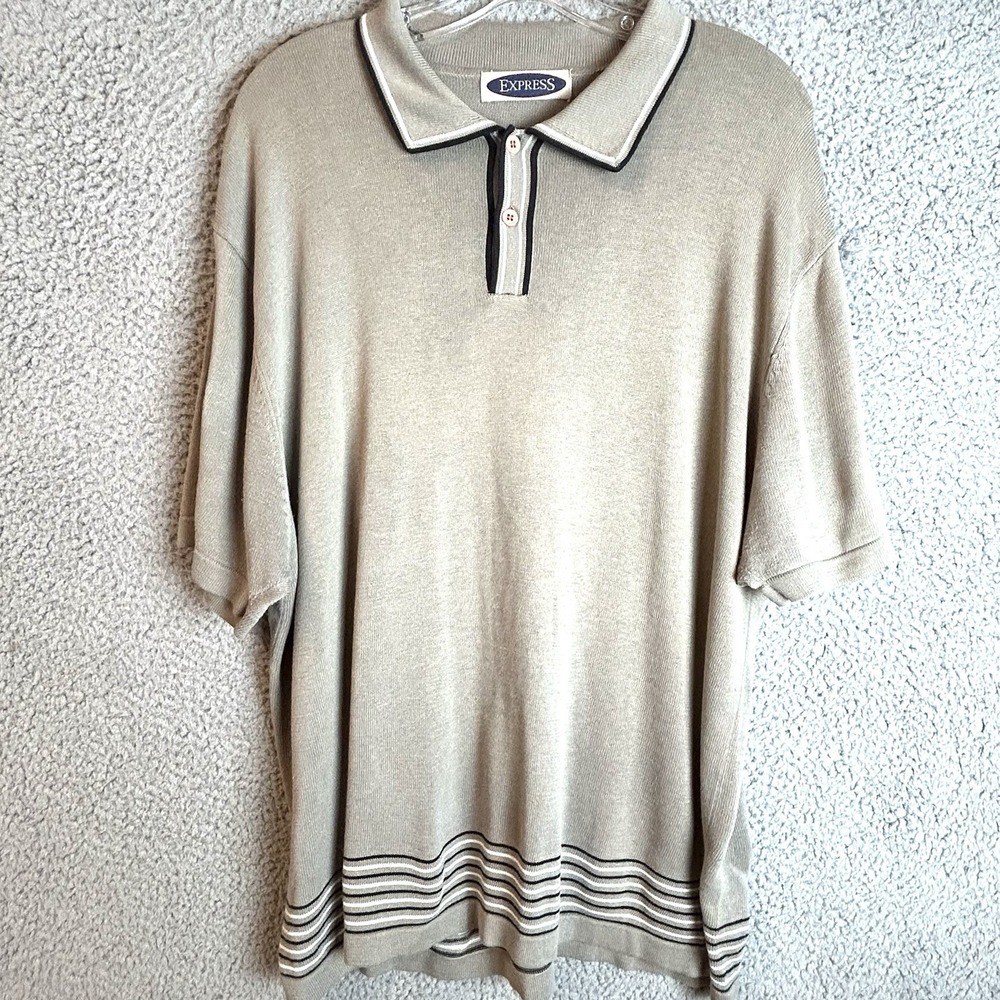 Vintage 80s Express polo bottom striped sweater acrylic size XL preppy old money